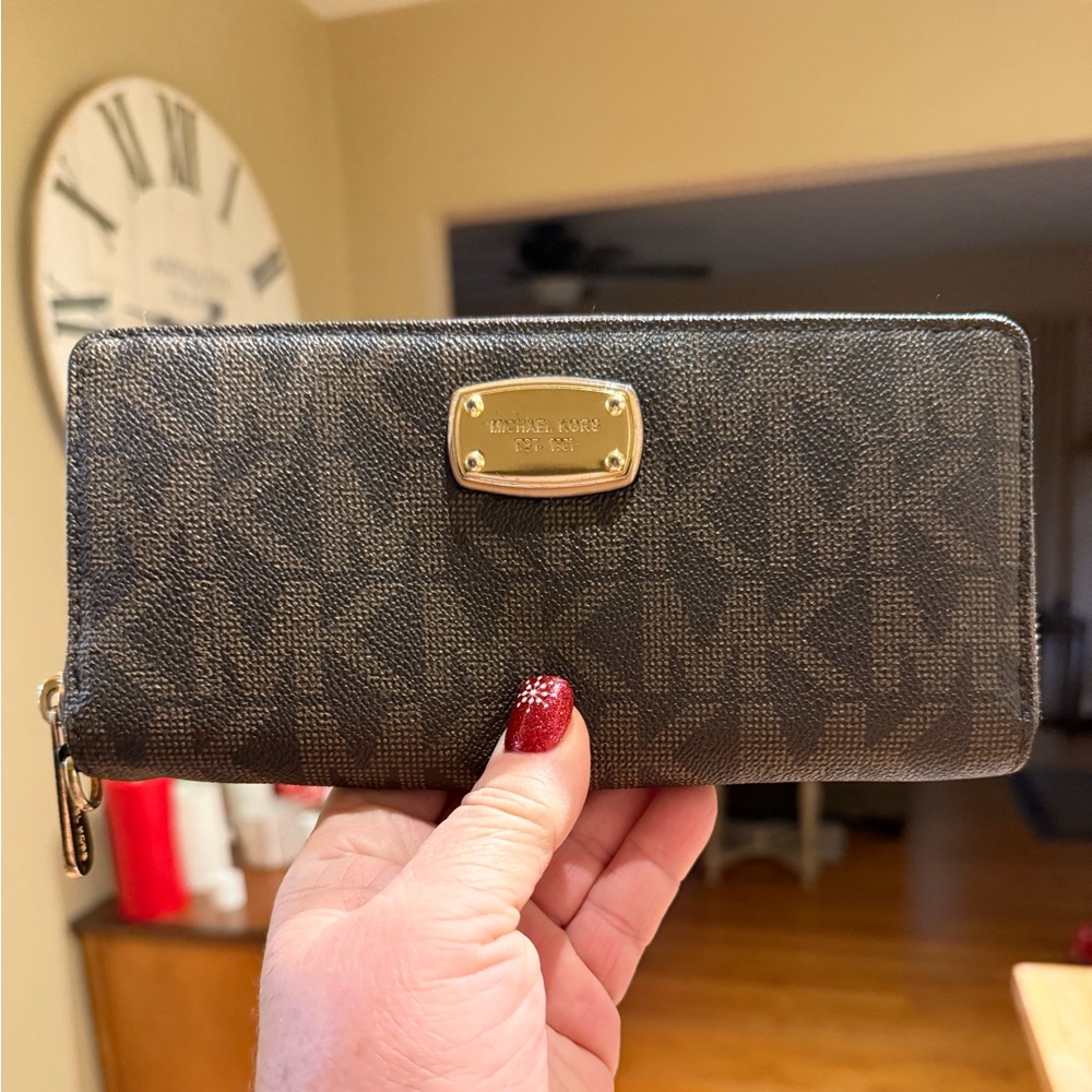 Michael Kors Dark Brown Wallet with Gold Logo